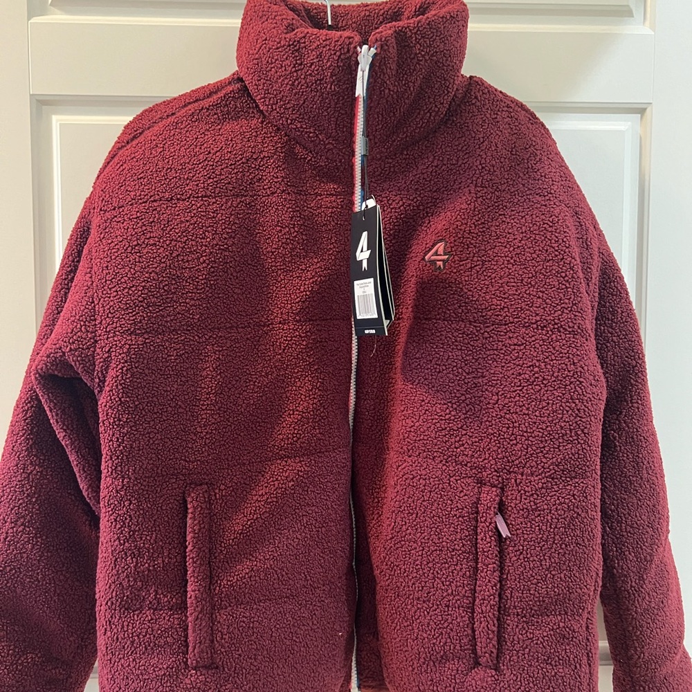 Reversible.  Heavy heavy. 4 LAPS Cozy Burgundy/Navy Jacket